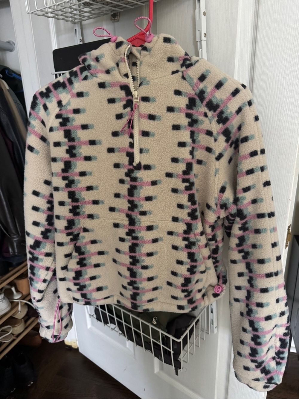 Outdoor Voices Cozy Beige Patterned Half-Zip Fleece Pullover - Women